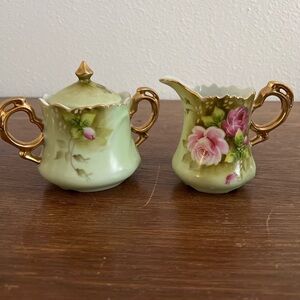 Vintage Lefton China NE3066 Creamer & Sugar Set – Hand Painted Roses & Gold Trim